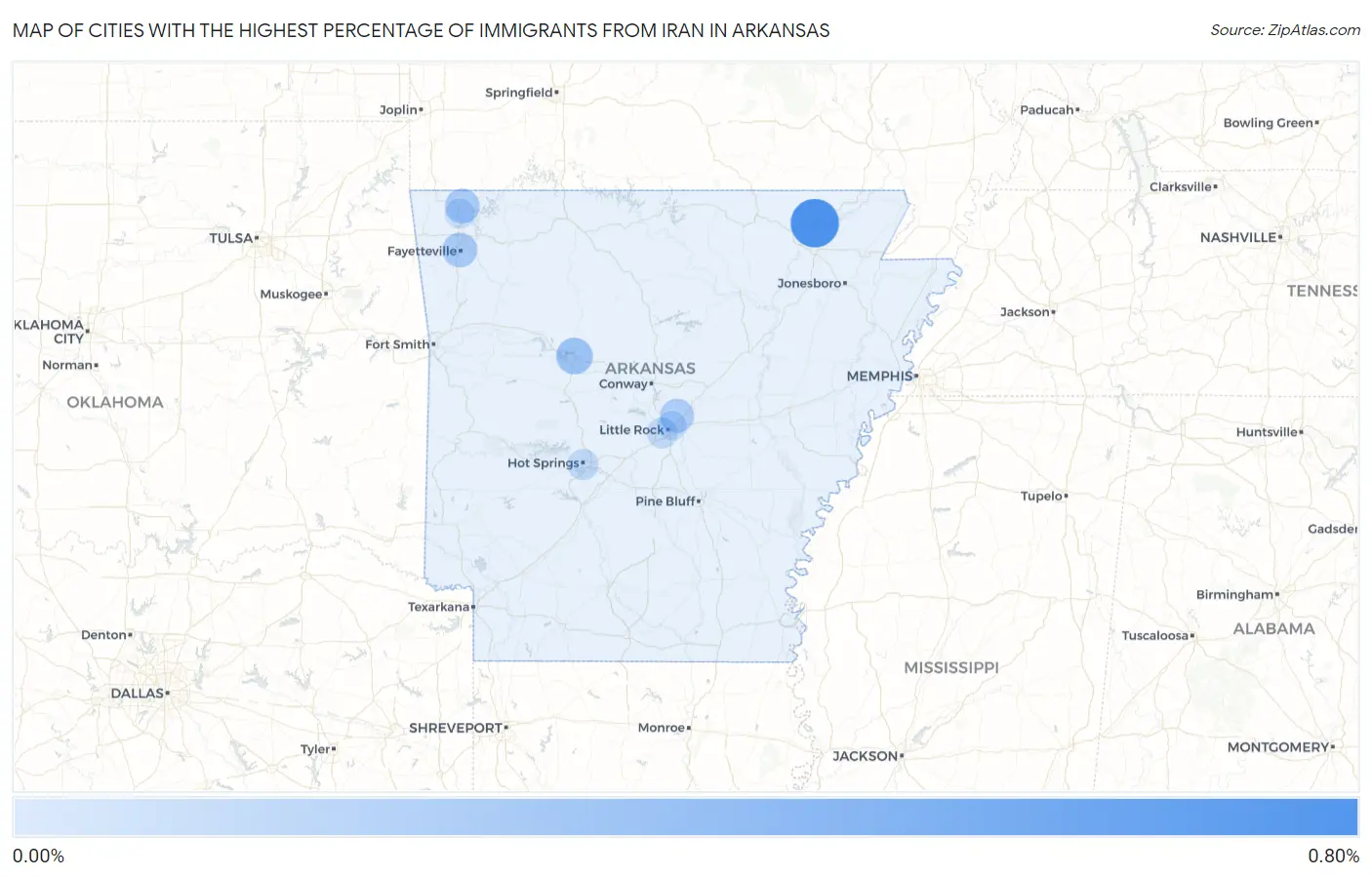 Cities with the Highest Percentage of Immigrants from Iran in Arkansas Map