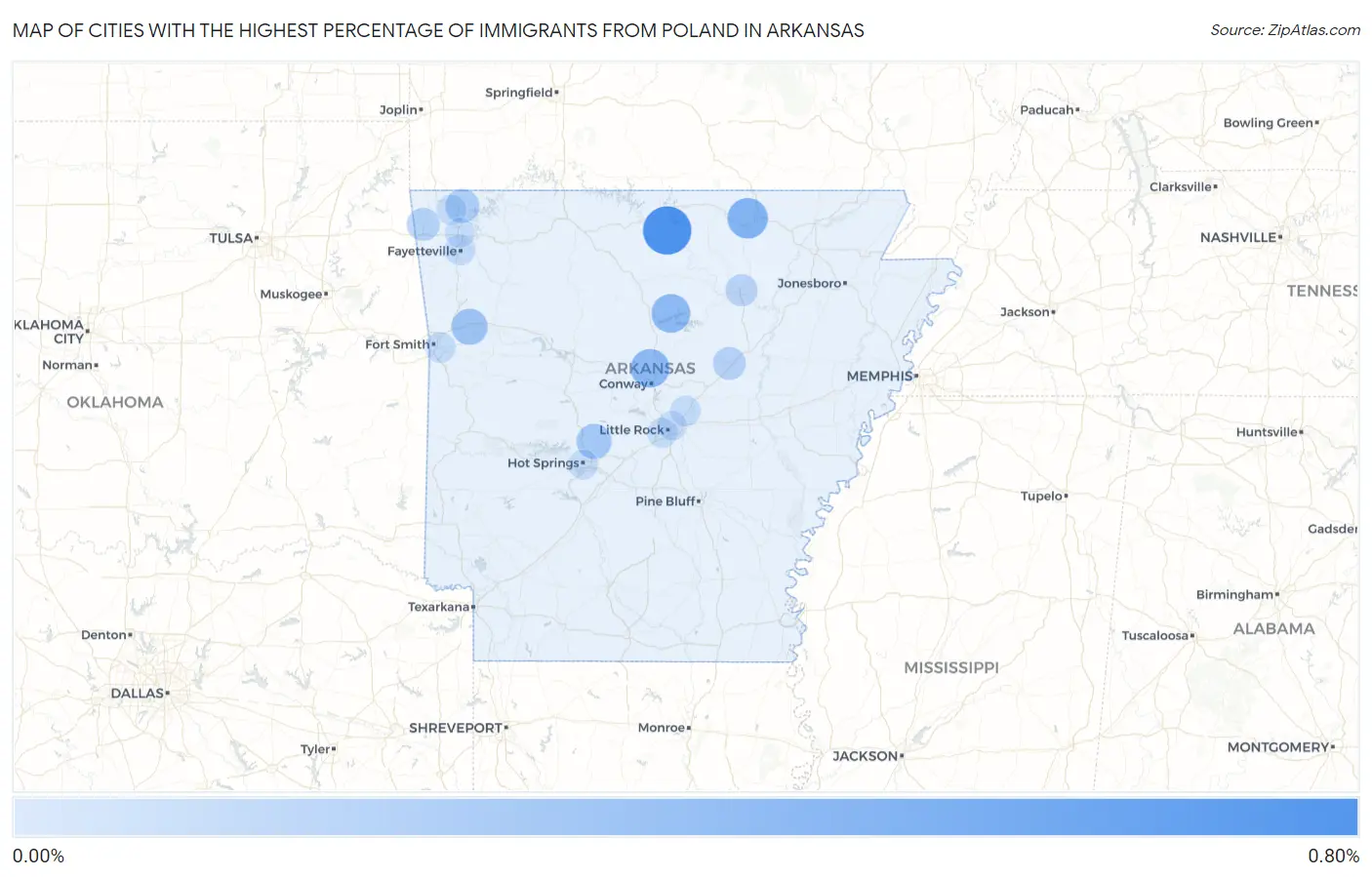 Cities with the Highest Percentage of Immigrants from Poland in Arkansas Map