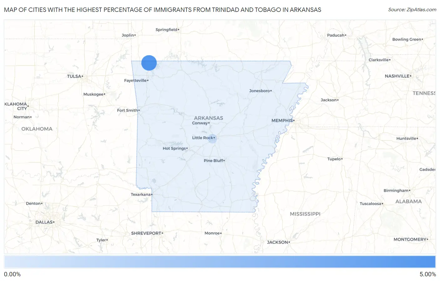 Cities with the Highest Percentage of Immigrants from Trinidad and Tobago in Arkansas Map