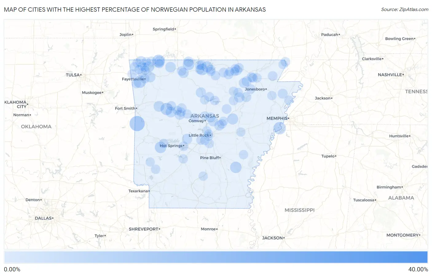 Cities with the Highest Percentage of Norwegian Population in Arkansas Map