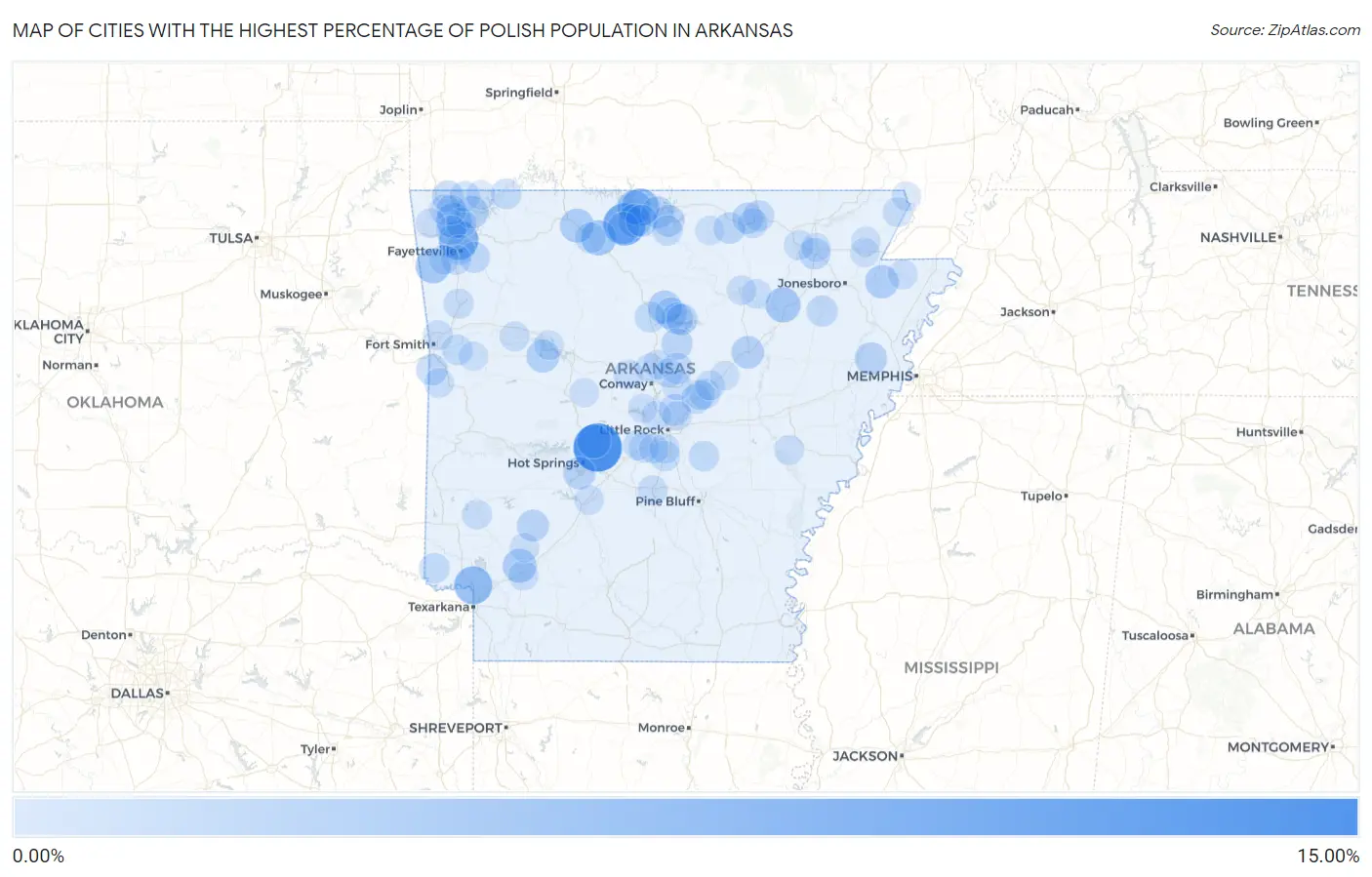 Cities with the Highest Percentage of Polish Population in Arkansas Map