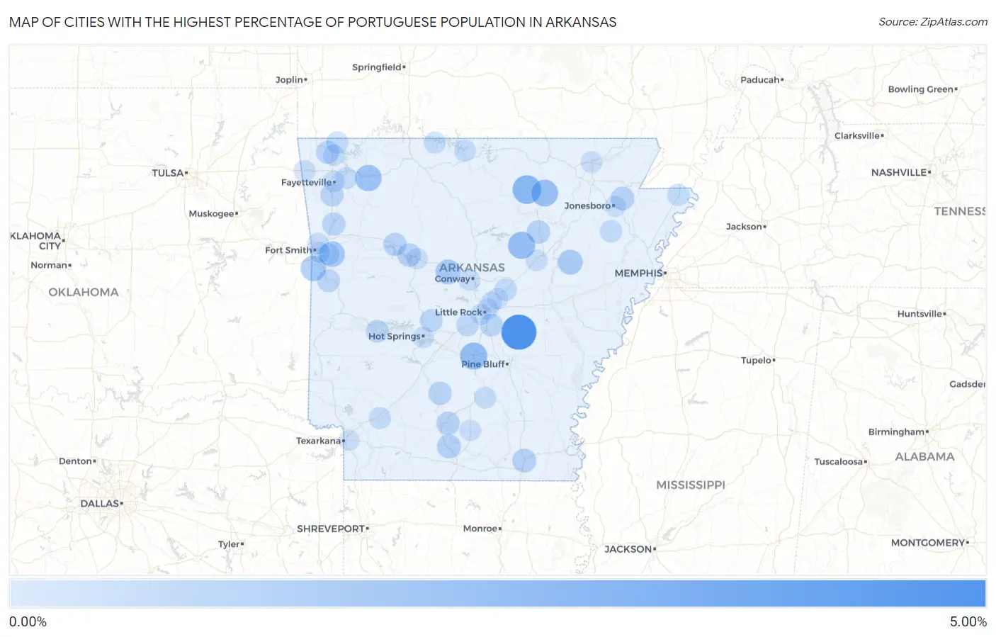 Cities with the Highest Percentage of Portuguese Population in Arkansas Map
