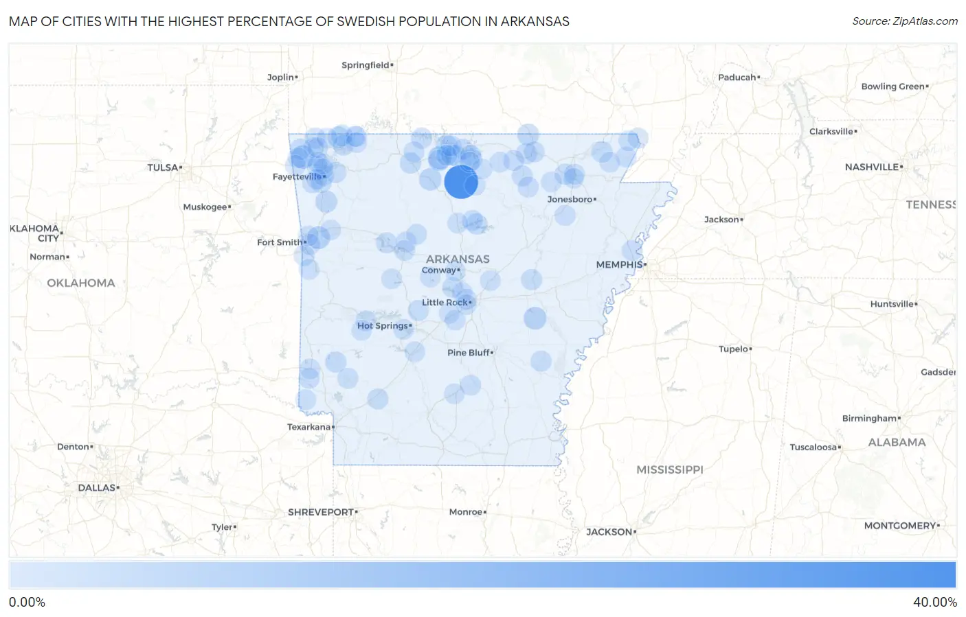 Cities with the Highest Percentage of Swedish Population in Arkansas Map