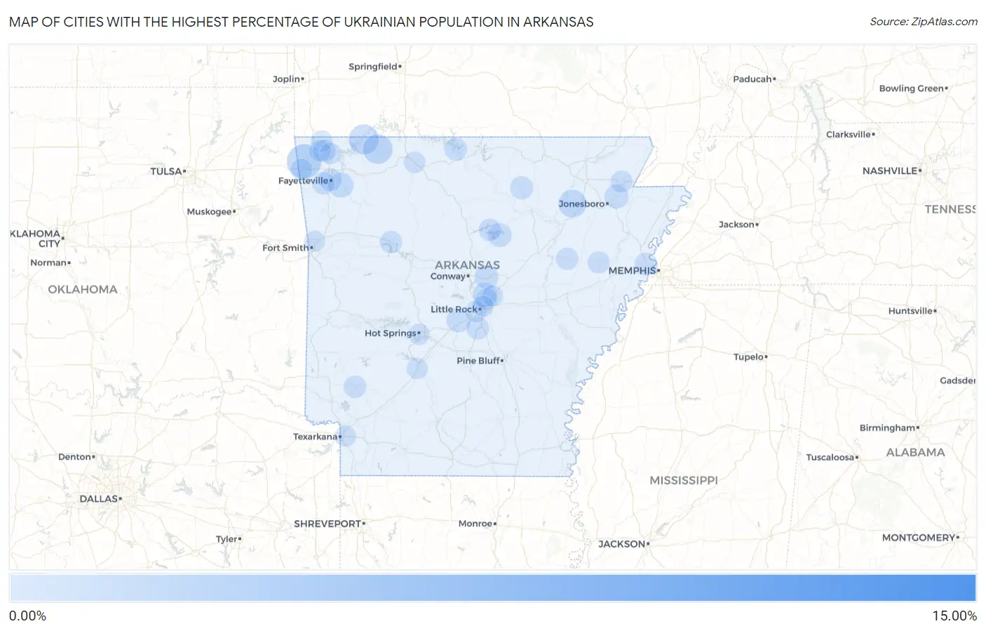 Cities with the Highest Percentage of Ukrainian Population in Arkansas Map