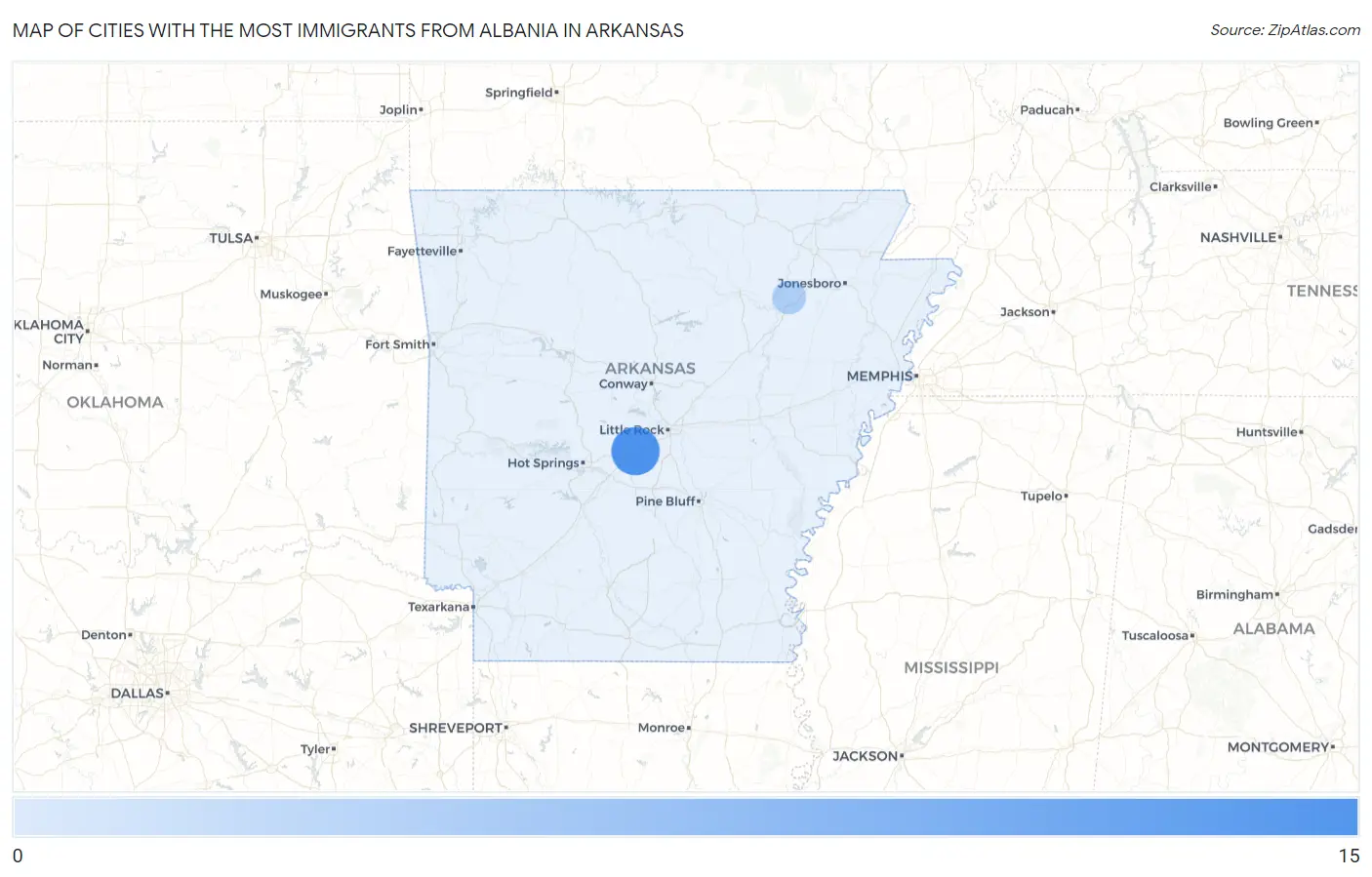 Cities with the Most Immigrants from Albania in Arkansas Map