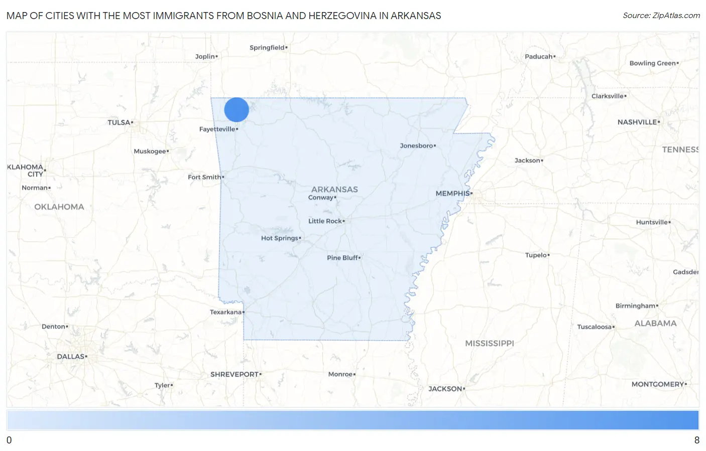 Cities with the Most Immigrants from Bosnia and Herzegovina in Arkansas Map
