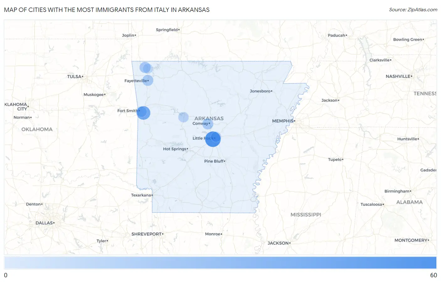 Cities with the Most Immigrants from Italy in Arkansas Map