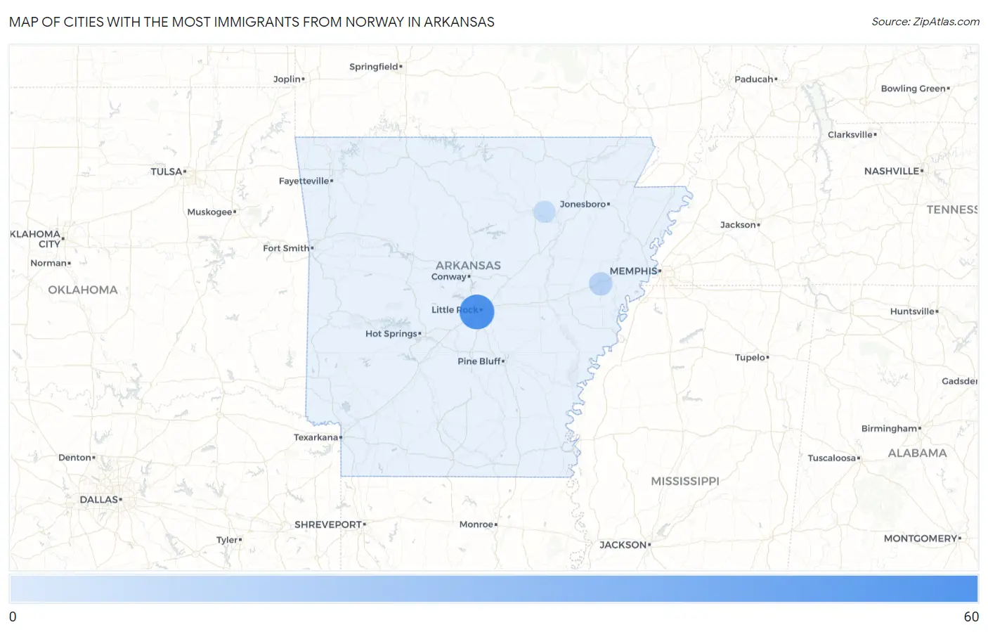 Cities with the Most Immigrants from Norway in Arkansas Map