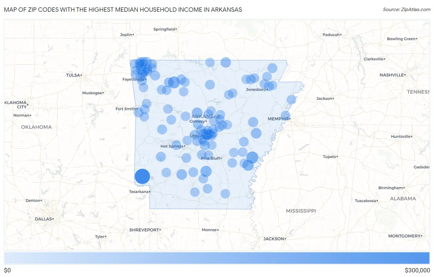 Zip Codes with the Highest Median Household Income in Arkansas Map