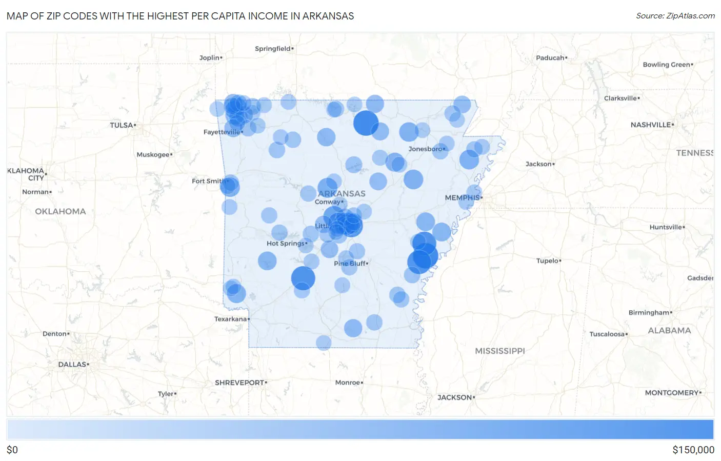 Zip Codes with the Highest Per Capita Income in Arkansas Map
