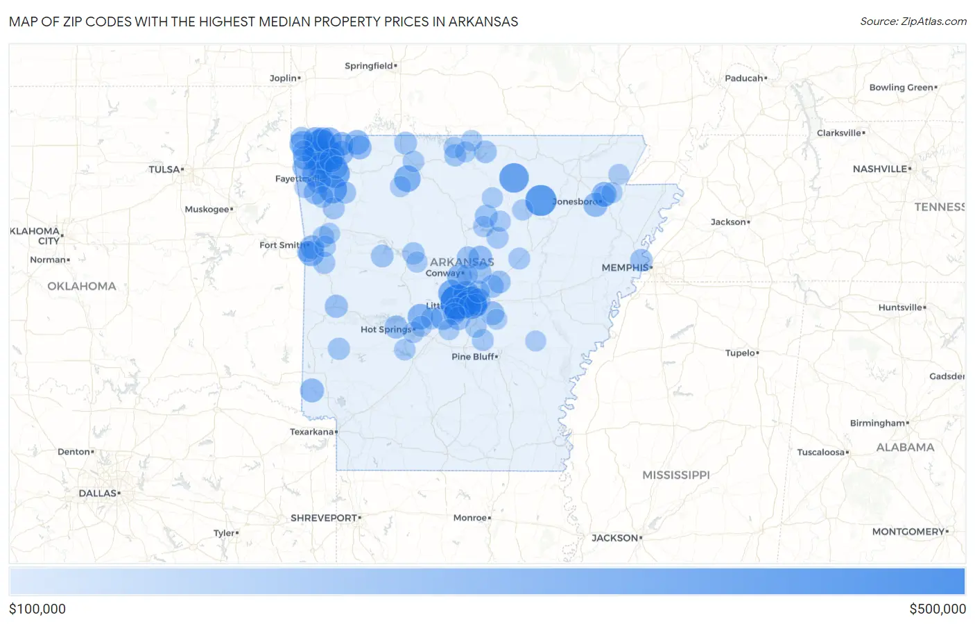 Zip Codes with the Highest Median Property Prices in Arkansas Map