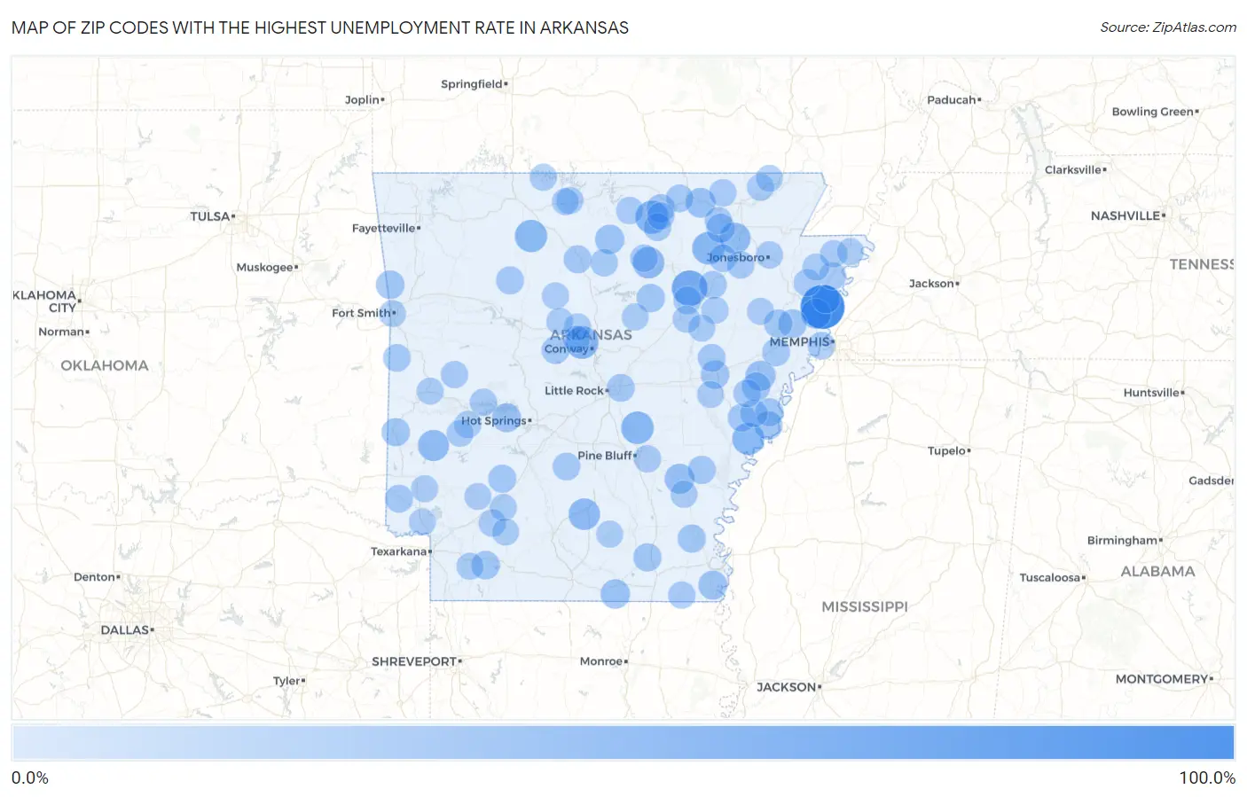Zip Codes with the Highest Unemployment Rate in Arkansas Map