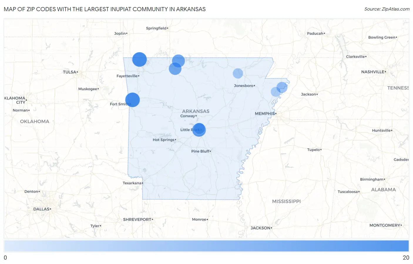 Zip Codes with the Largest Inupiat Community in Arkansas Map