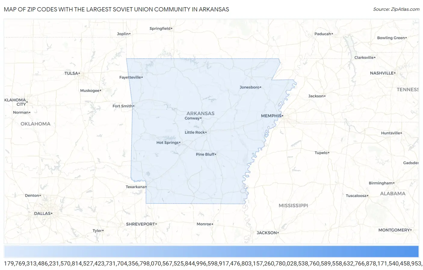 Zip Codes with the Largest Soviet Union Community in Arkansas Map