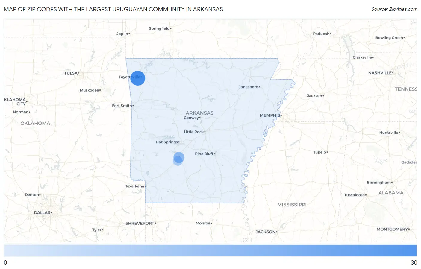 Zip Codes with the Largest Uruguayan Community in Arkansas Map
