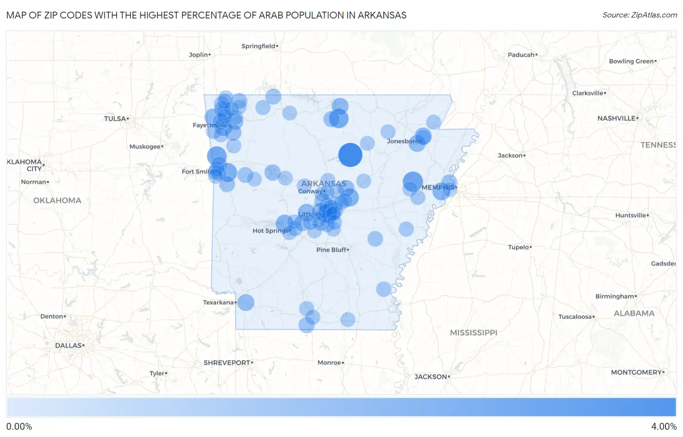 Zip Codes with the Highest Percentage of Arab Population in Arkansas Map