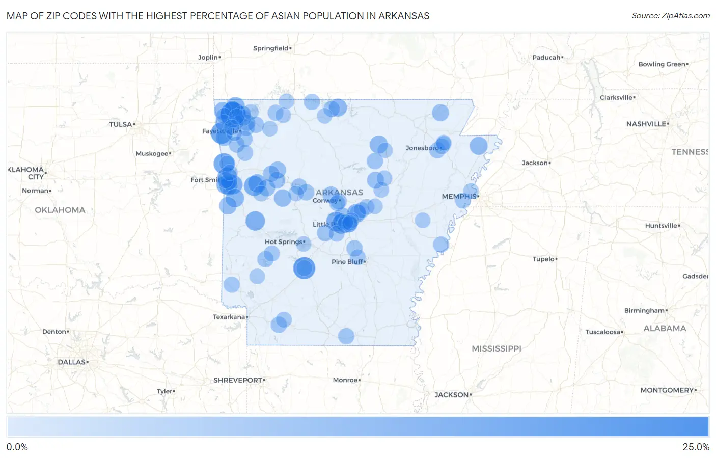 Zip Codes with the Highest Percentage of Asian Population in Arkansas Map
