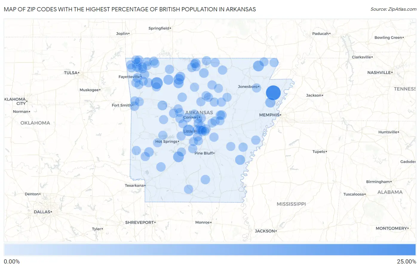 Zip Codes with the Highest Percentage of British Population in Arkansas Map