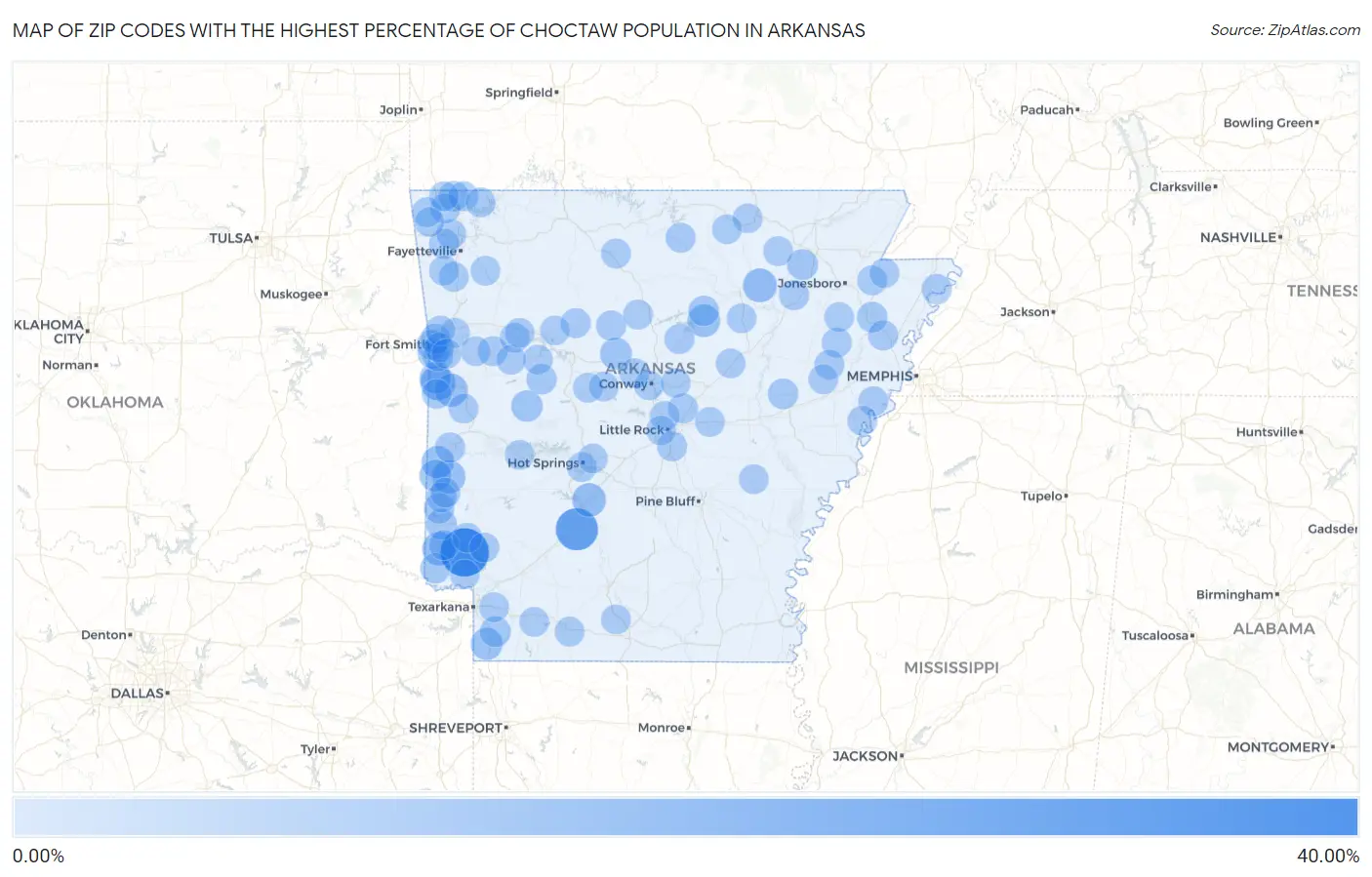 Zip Codes with the Highest Percentage of Choctaw Population in Arkansas Map