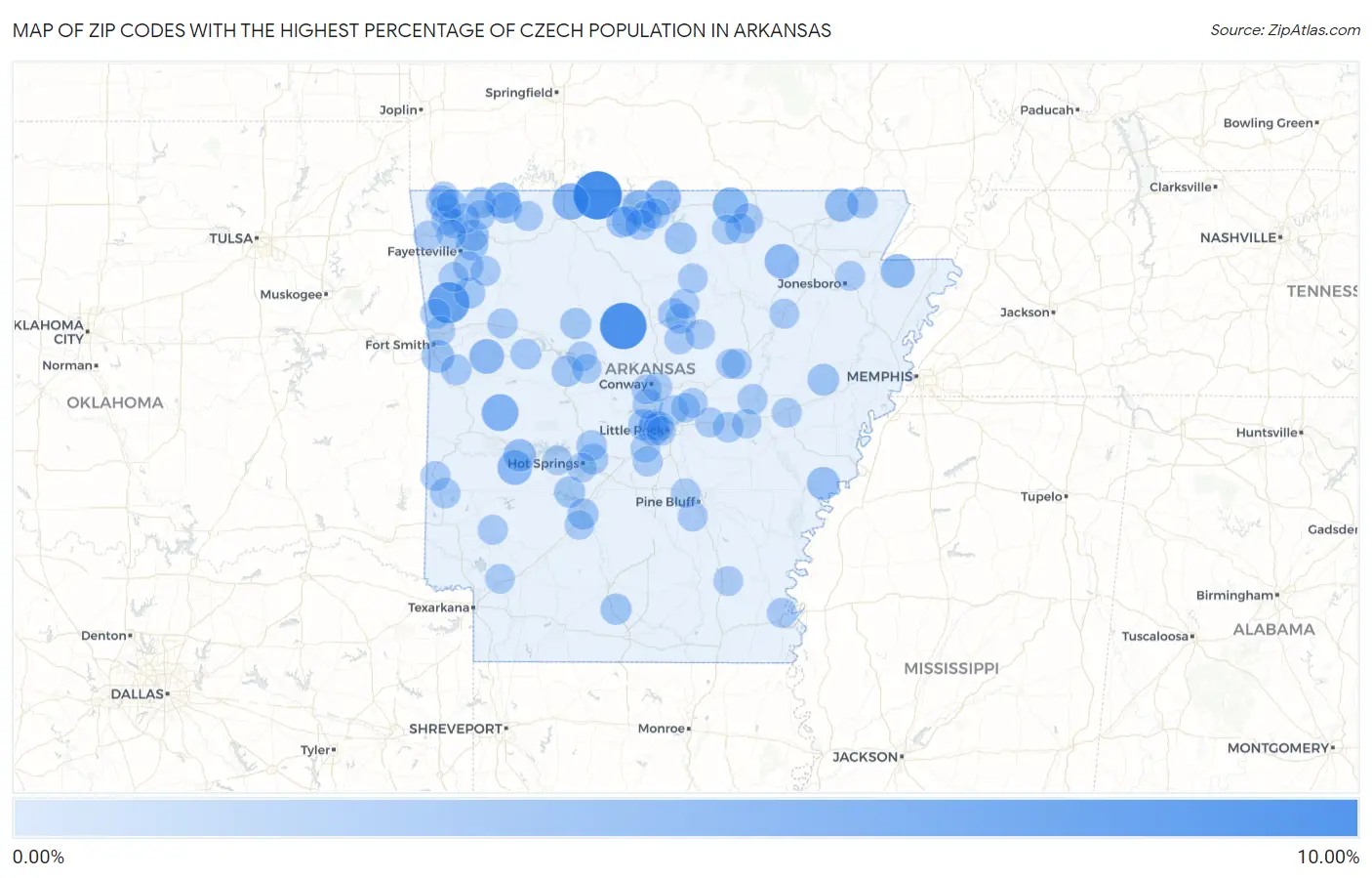 Zip Codes with the Highest Percentage of Czech Population in Arkansas Map
