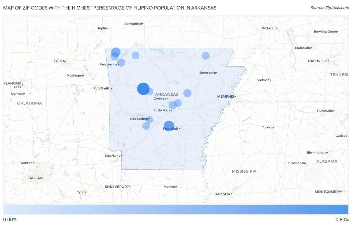 Zip Codes with the Highest Percentage of Filipino Population in Arkansas Map
