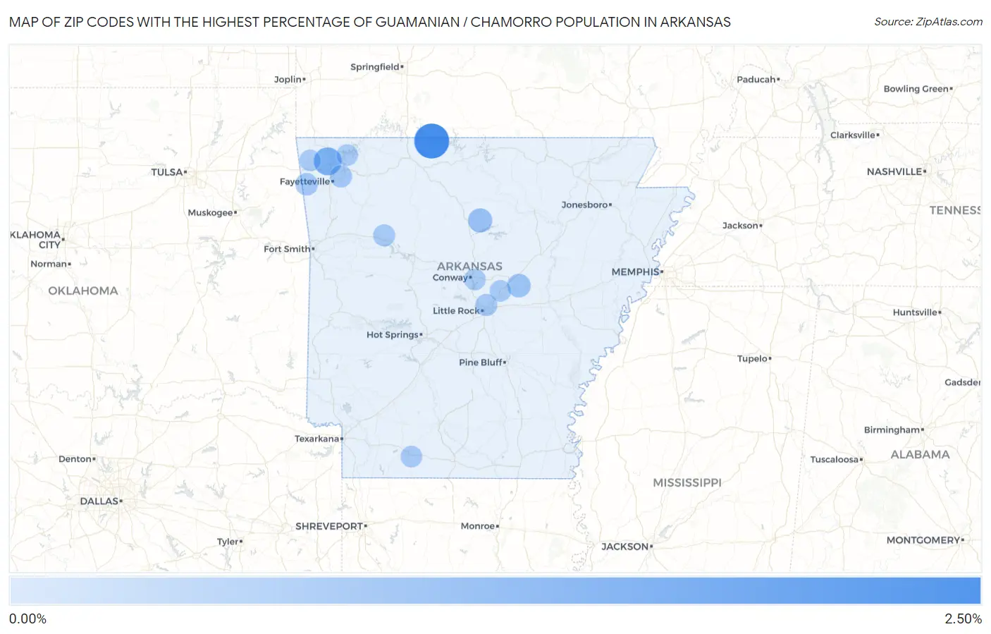 Zip Codes with the Highest Percentage of Guamanian / Chamorro Population in Arkansas Map