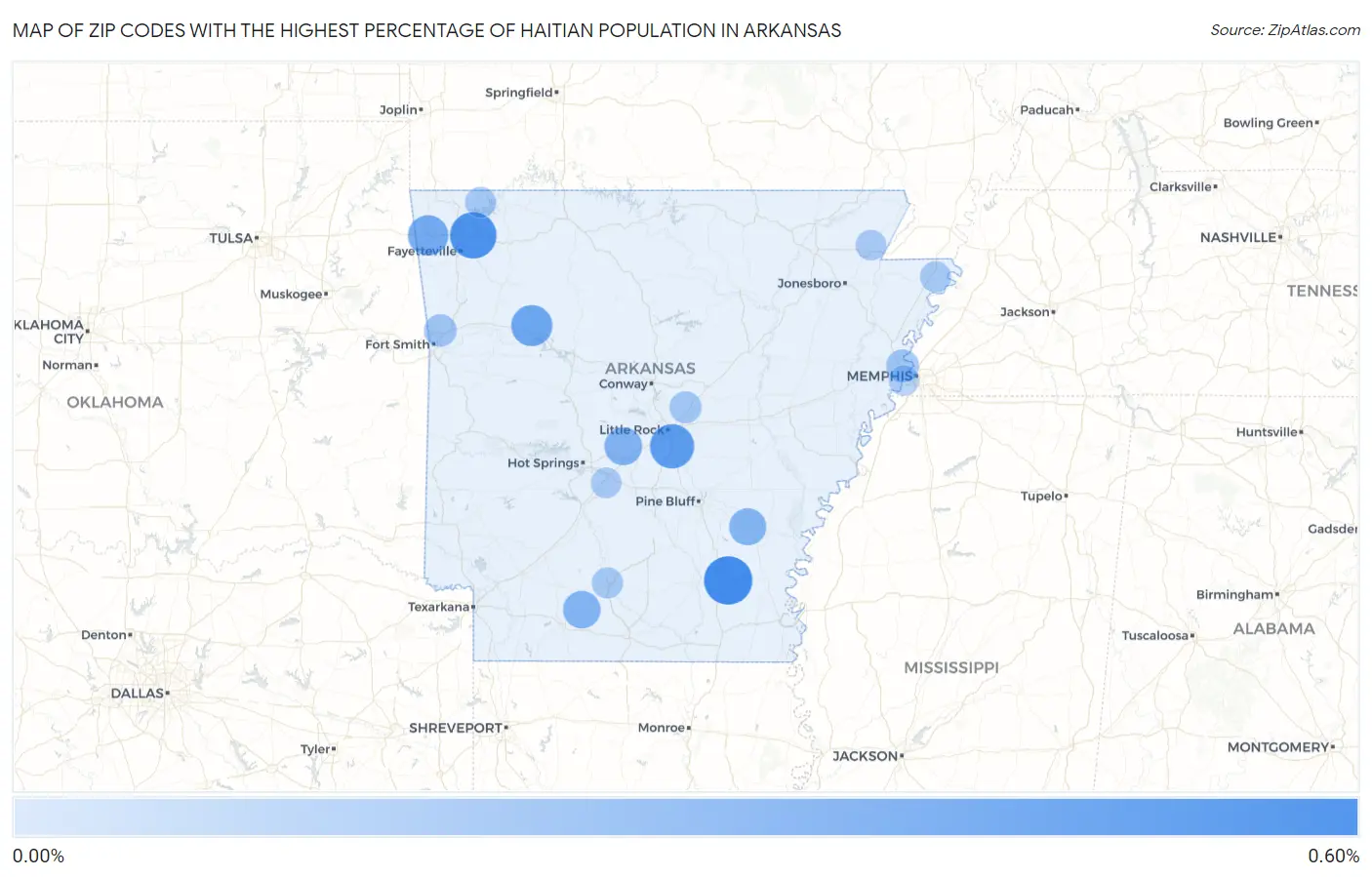 Zip Codes with the Highest Percentage of Haitian Population in Arkansas Map