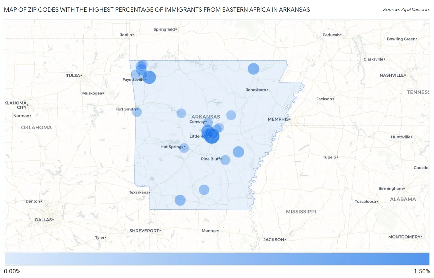 Zip Codes with the Highest Percentage of Immigrants from Eastern Africa in Arkansas Map