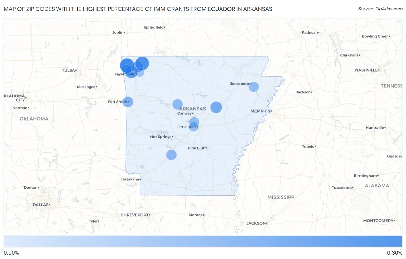Zip Codes with the Highest Percentage of Immigrants from Ecuador in Arkansas Map