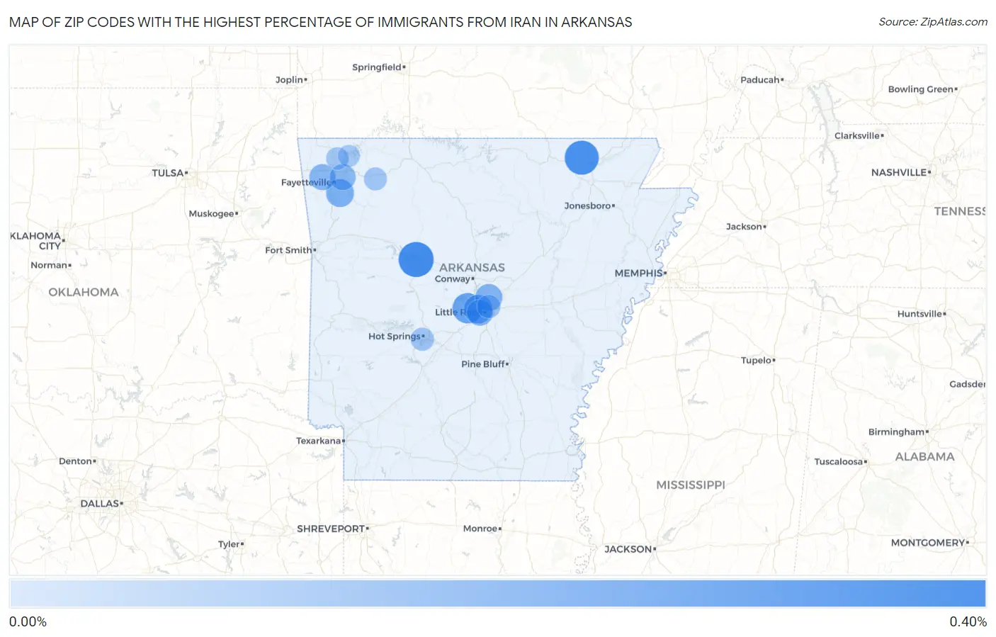 Zip Codes with the Highest Percentage of Immigrants from Iran in Arkansas Map