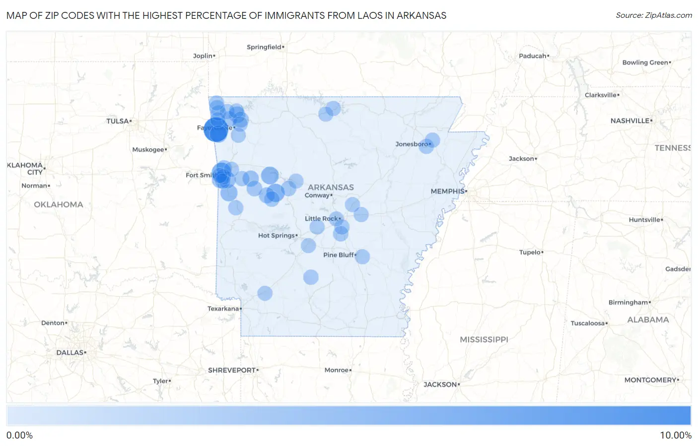 Zip Codes with the Highest Percentage of Immigrants from Laos in Arkansas Map
