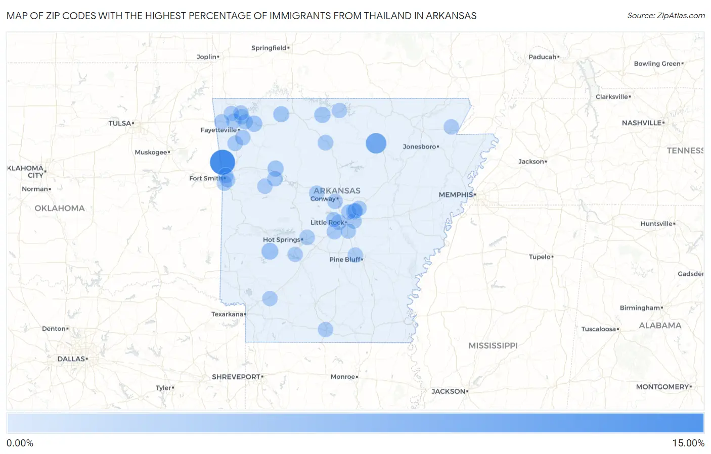 Zip Codes with the Highest Percentage of Immigrants from Thailand in Arkansas Map