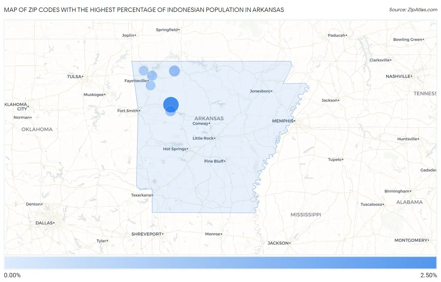 Zip Codes with the Highest Percentage of Indonesian Population in Arkansas Map
