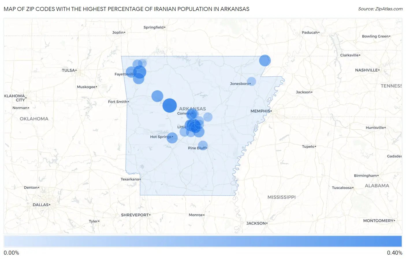Zip Codes with the Highest Percentage of Iranian Population in Arkansas Map