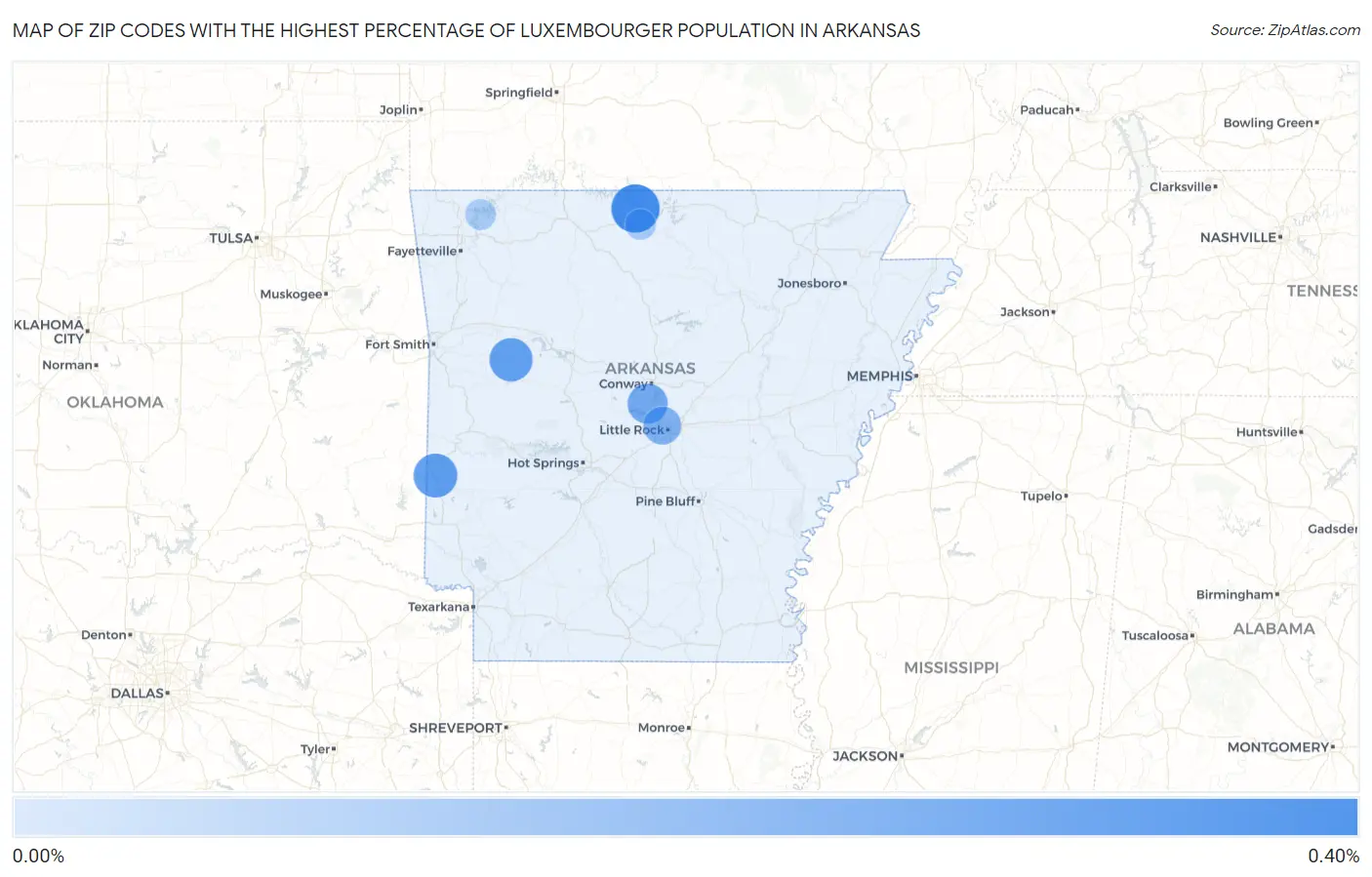 Zip Codes with the Highest Percentage of Luxembourger Population in Arkansas Map