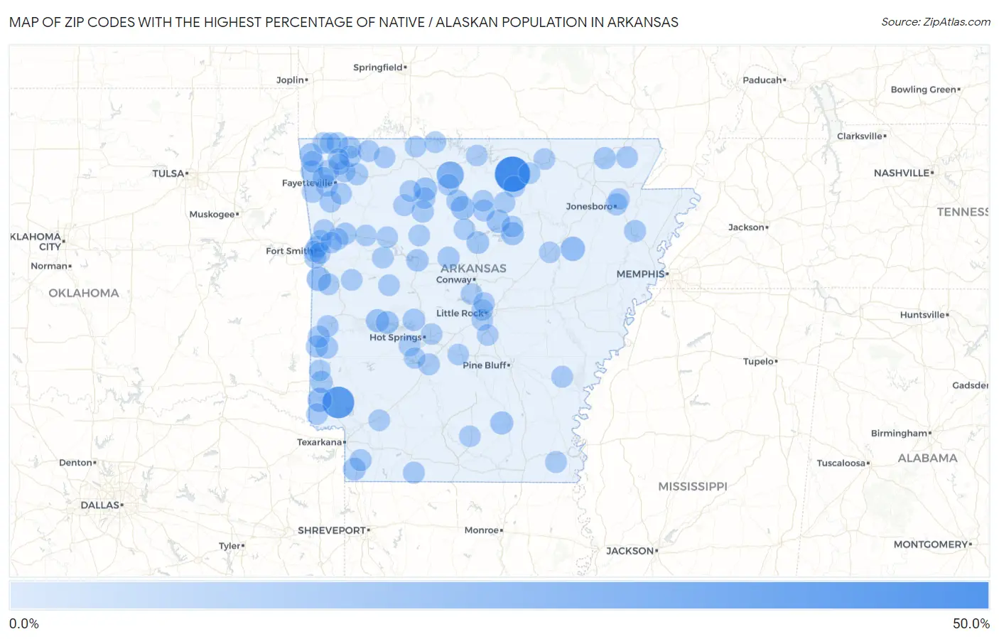 Zip Codes with the Highest Percentage of Native / Alaskan Population in Arkansas Map