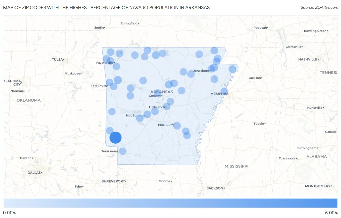Zip Codes with the Highest Percentage of Navajo Population in Arkansas Map