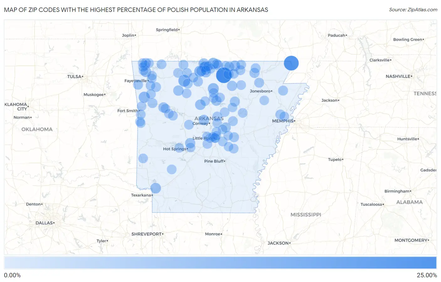Zip Codes with the Highest Percentage of Polish Population in Arkansas Map