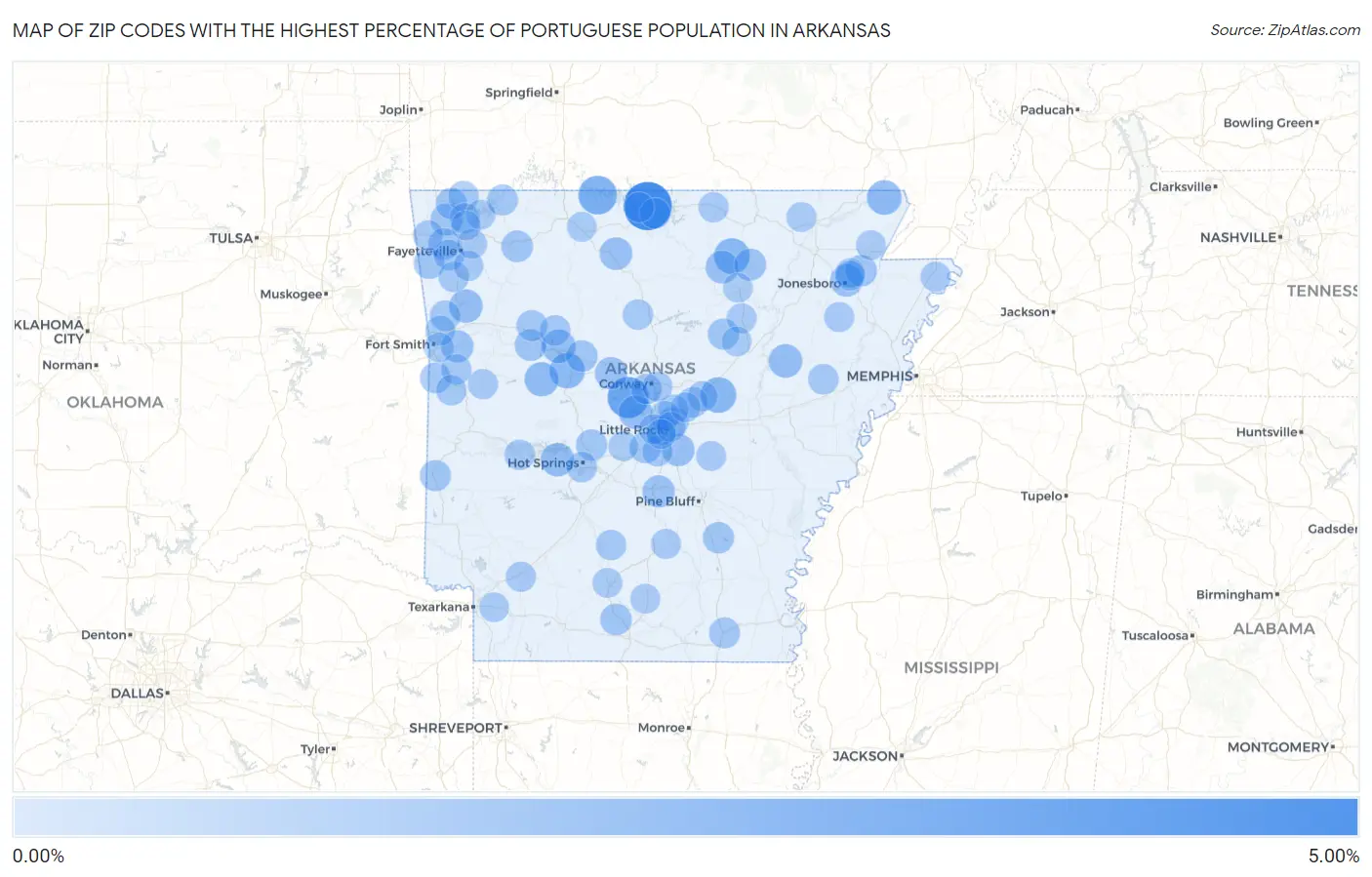 Zip Codes with the Highest Percentage of Portuguese Population in Arkansas Map