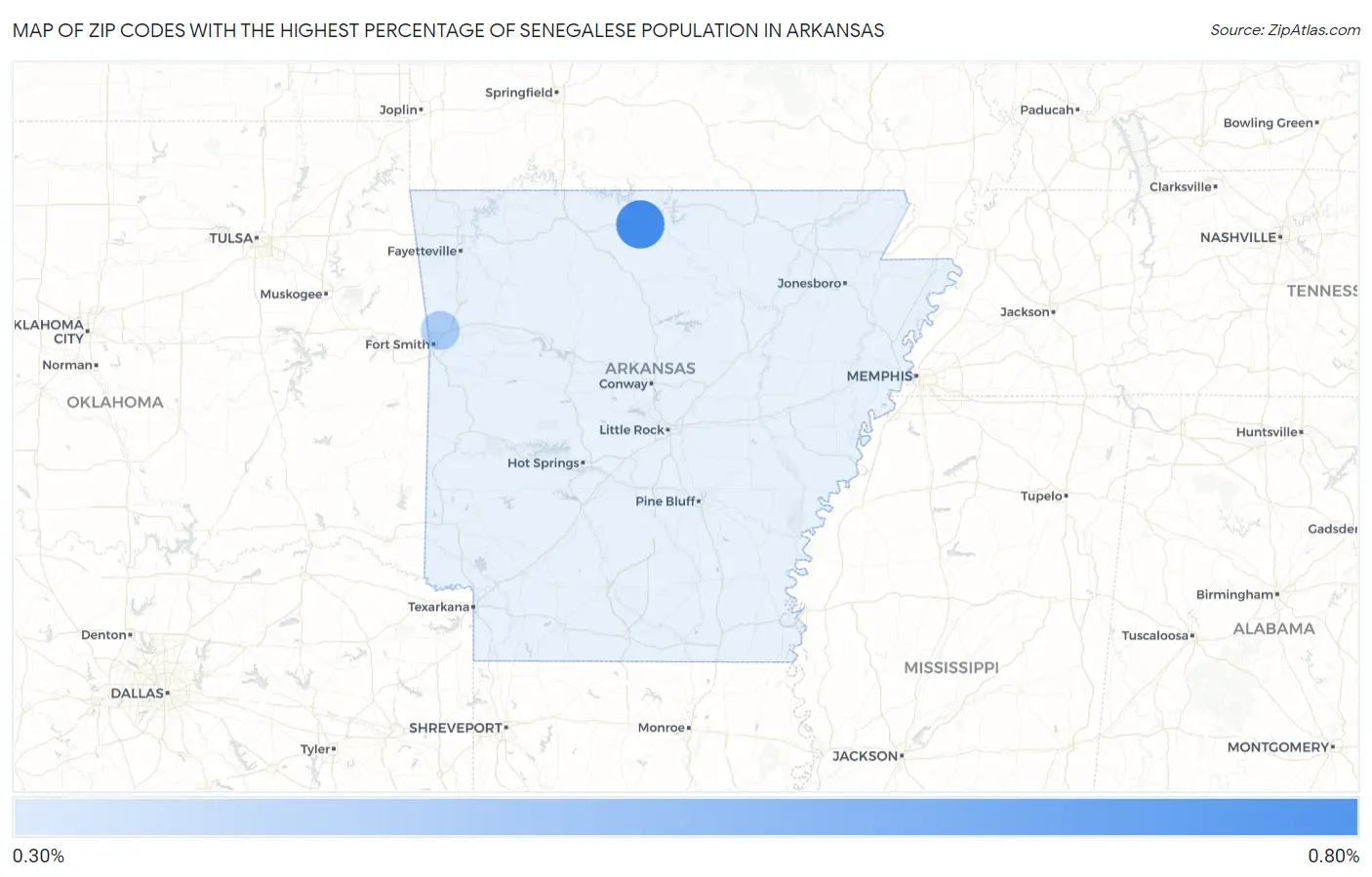 Zip Codes with the Highest Percentage of Senegalese Population in Arkansas Map