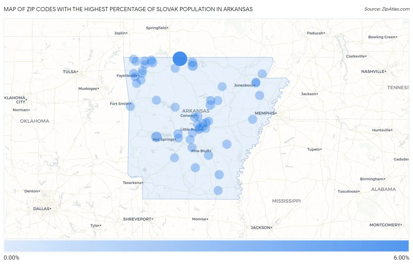 Zip Codes with the Highest Percentage of Slovak Population in Arkansas Map