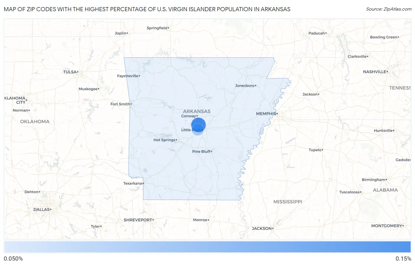Zip Codes with the Highest Percentage of U.S. Virgin Islander Population in Arkansas Map