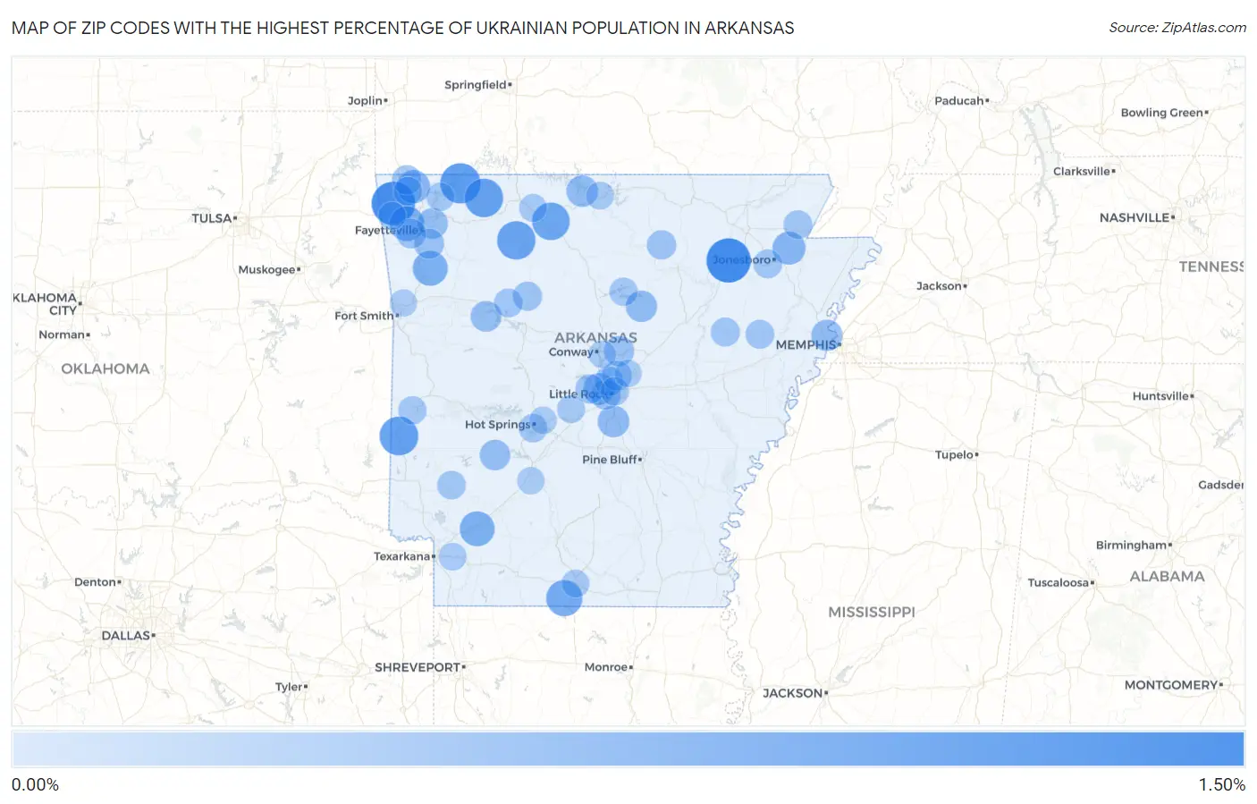 Zip Codes with the Highest Percentage of Ukrainian Population in Arkansas Map