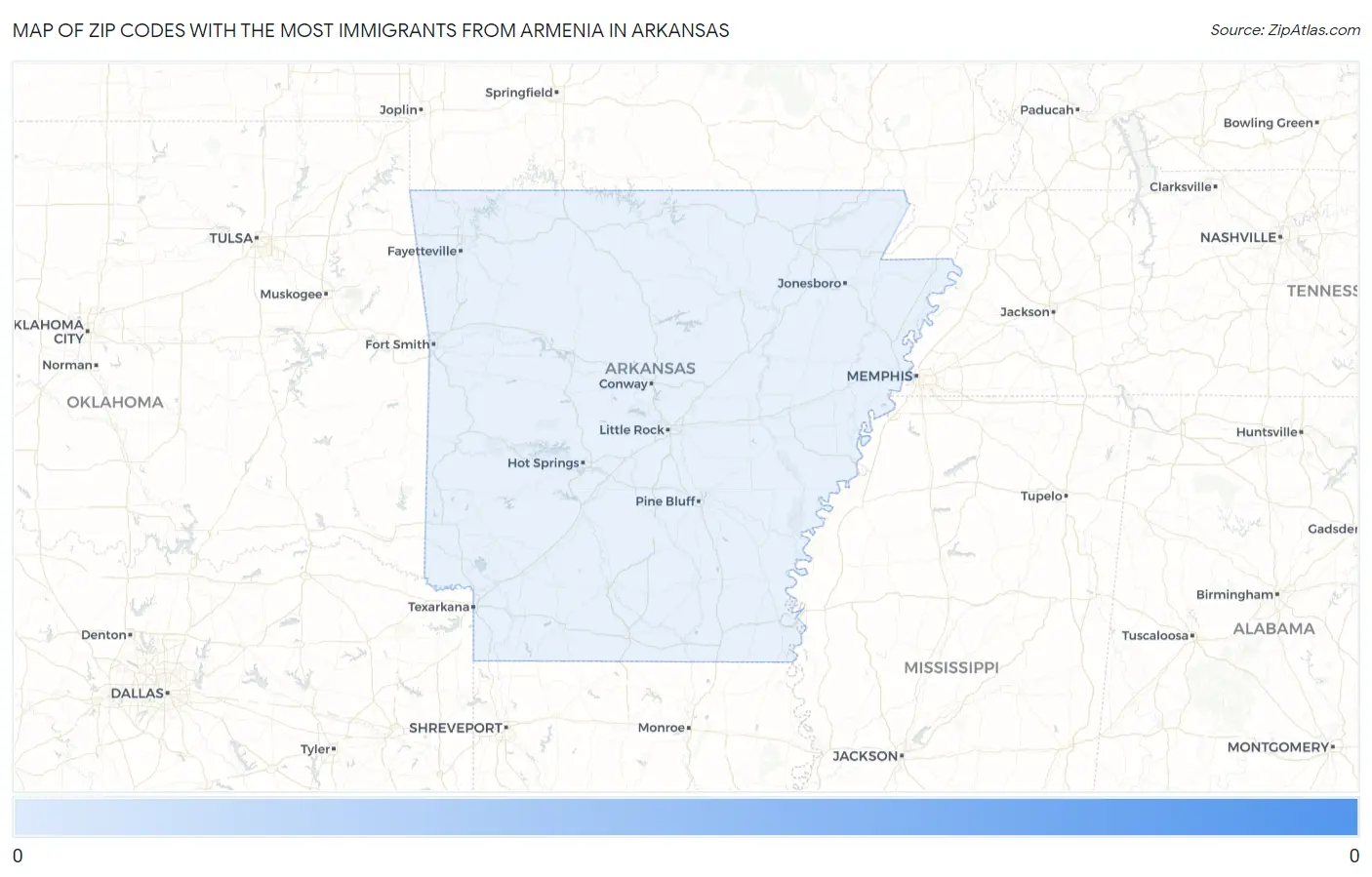 Zip Codes with the Most Immigrants from Armenia in Arkansas Map