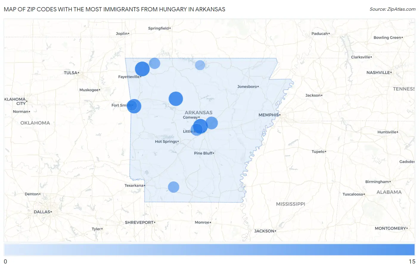 Zip Codes with the Most Immigrants from Hungary in Arkansas Map