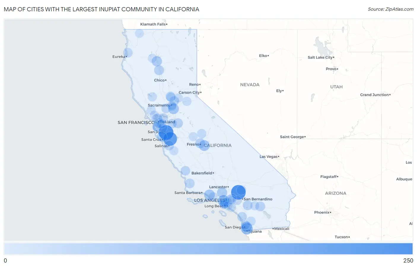 Cities with the Largest Inupiat Community in California Map