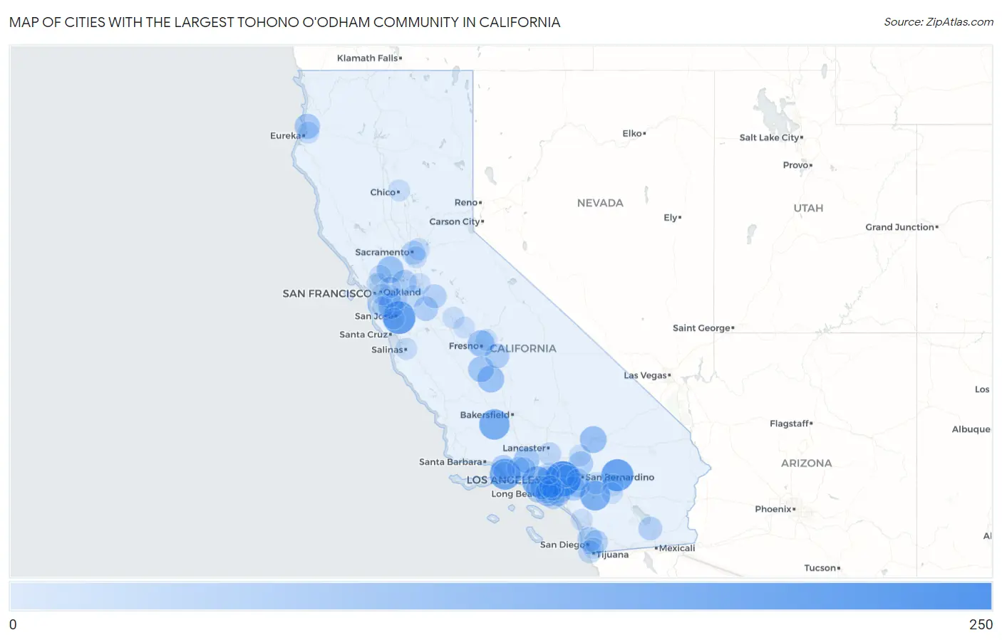 Cities with the Largest Tohono O'Odham Community in California Map