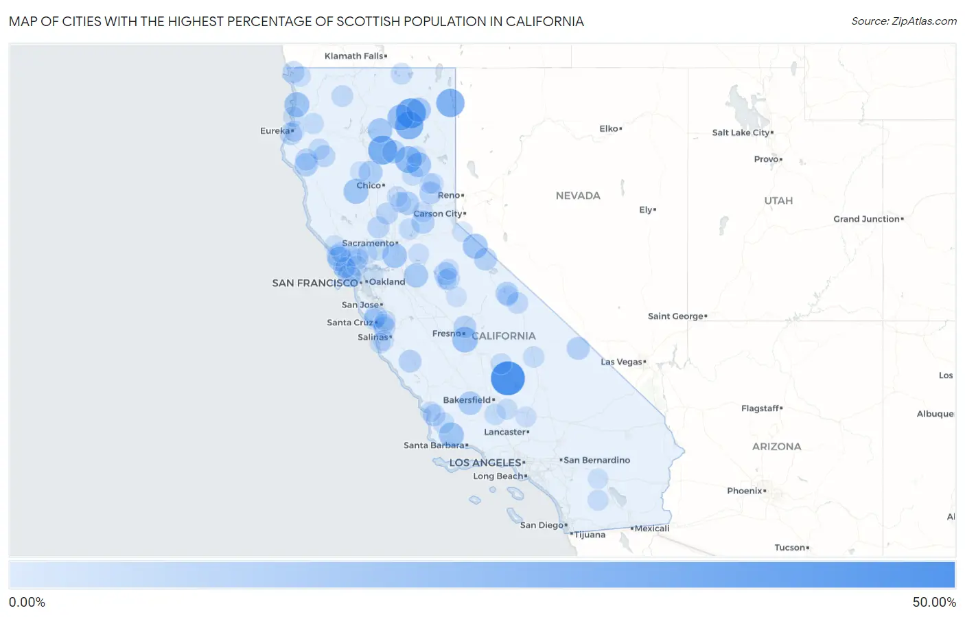 Cities with the Highest Percentage of Scottish Population in California Map