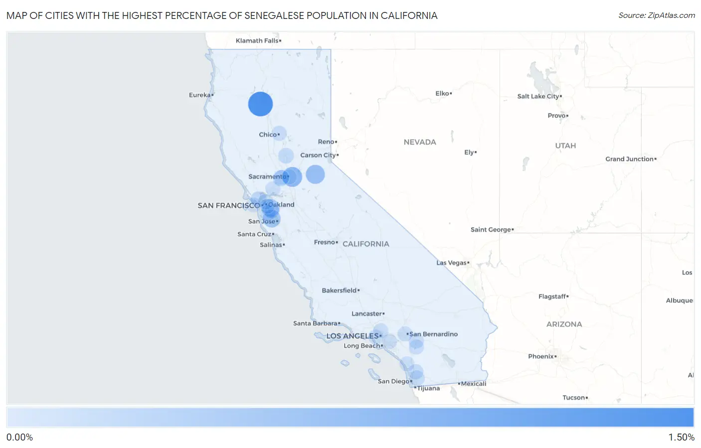 Cities with the Highest Percentage of Senegalese Population in California Map