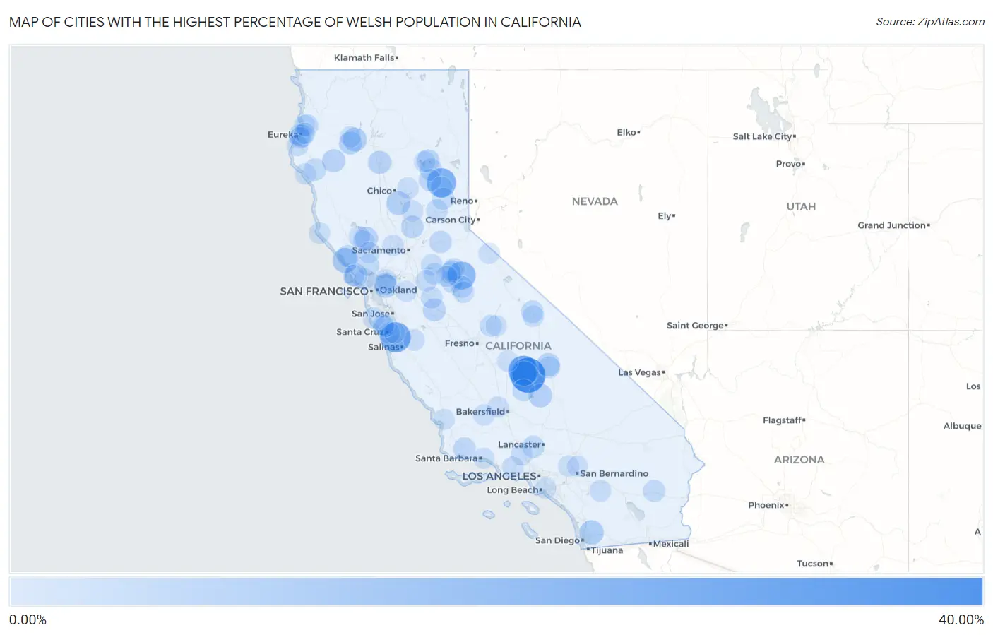 Cities with the Highest Percentage of Welsh Population in California Map